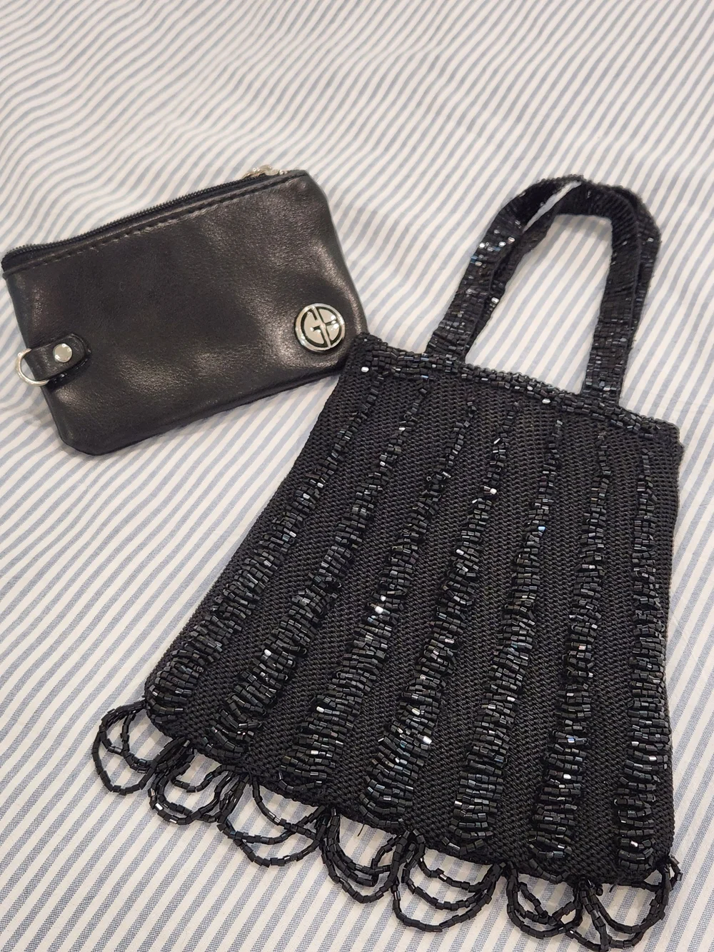 Gianni Bini Black Leather Coin Purse And Sequin Beaded Mini Purse - Picture 6 of 6
